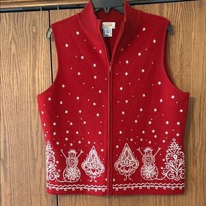 Talbots Red Sweater Vest with White Snowman Design